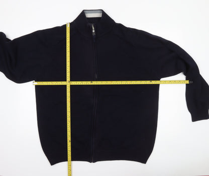 BHS Men's Navy 3XL Full Zip Cotton Jumper High Neck