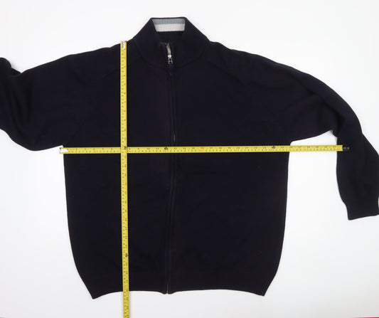 BHS Men's Navy 3XL Full Zip Cotton Jumper High Neck