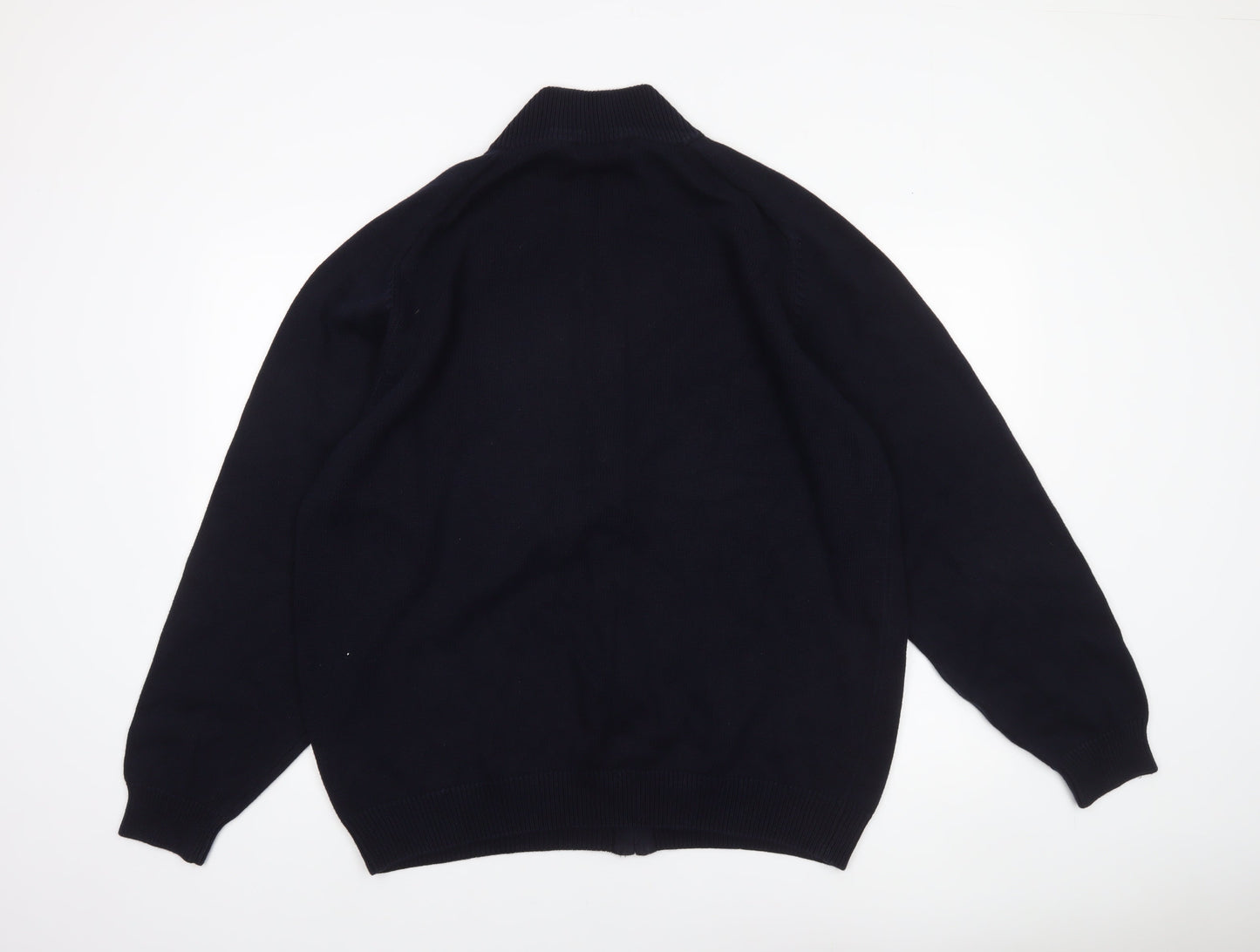 BHS Men's Navy 3XL Full Zip Cotton Jumper High Neck