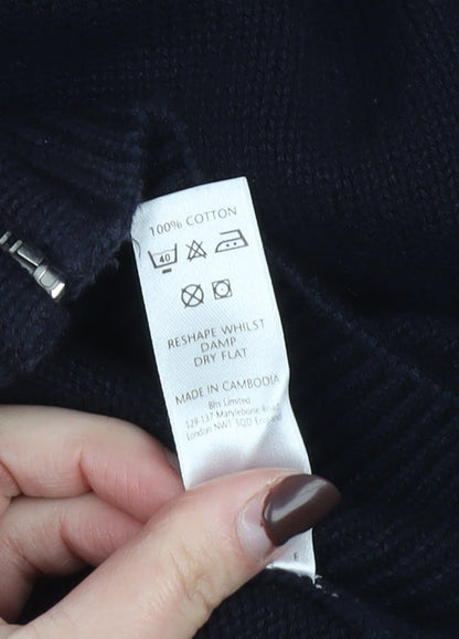 BHS Men's Navy 3XL Full Zip Cotton Jumper High Neck