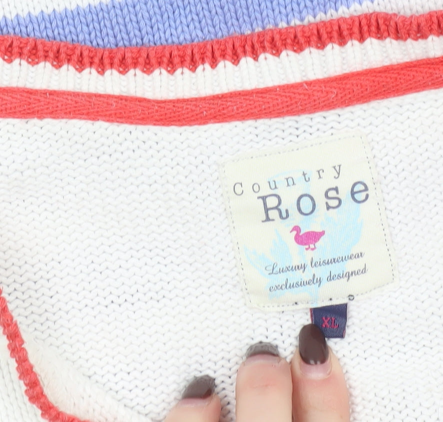 Country Rose Womens Multicoloured Striped Cotton Pullover Jumper XL