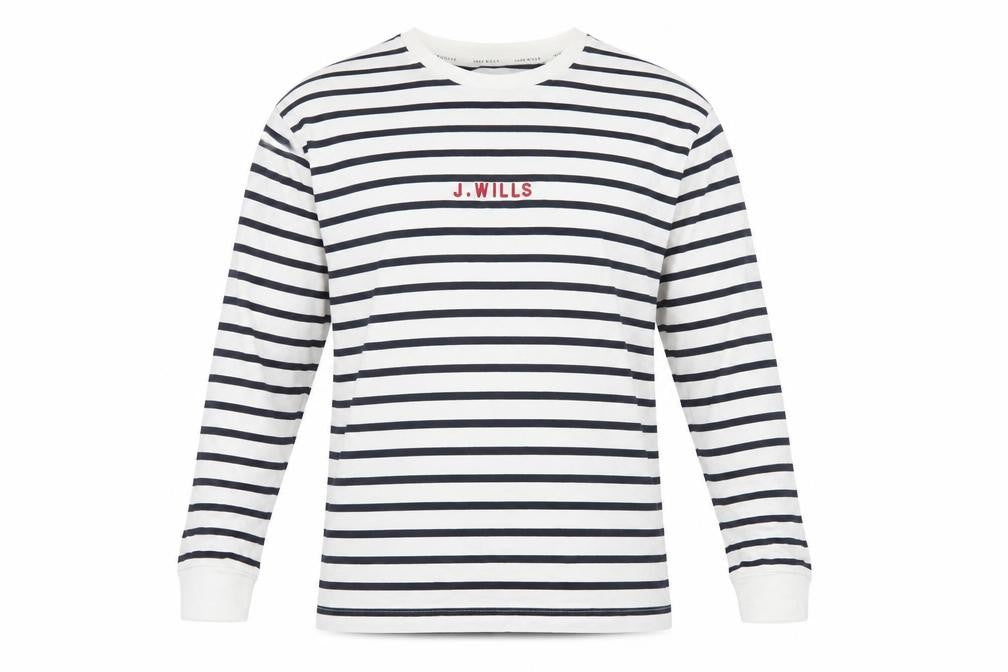 Jack Wills Men's White Navy Striped Long Sleeve Cotton Shirt XL