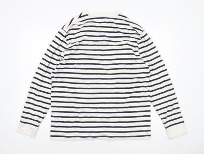 Jack Wills Men's White Navy Striped Long Sleeve Cotton Shirt XL