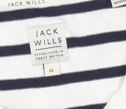 Jack Wills Men's White Navy Striped Long Sleeve Cotton Shirt XL