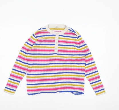 Tu Women's Multicoloured Stripe Henley Jumper Size 16 Knit Top