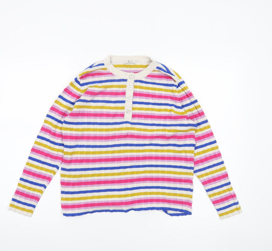 Tu Women's Multicoloured Stripe Henley Jumper Size 16 Knit Top