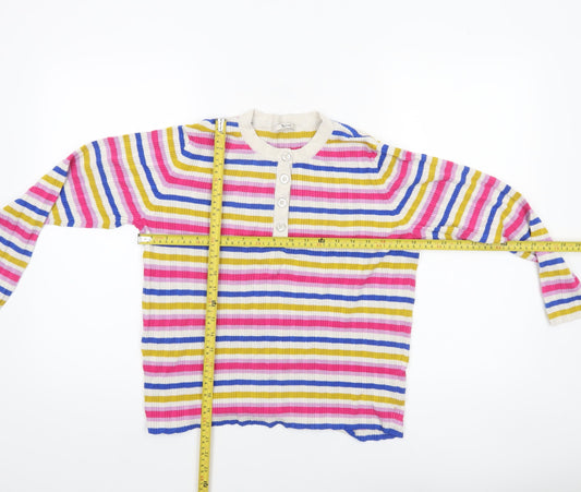 Tu Women's Multicoloured Stripe Henley Jumper Size 16 Knit Top
