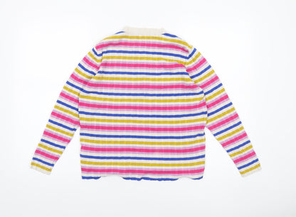 Tu Women's Multicoloured Stripe Henley Jumper Size 16 Knit Top