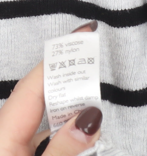 John Lewis Women’s Grey Striped Crew Neck Jumper Size 14
