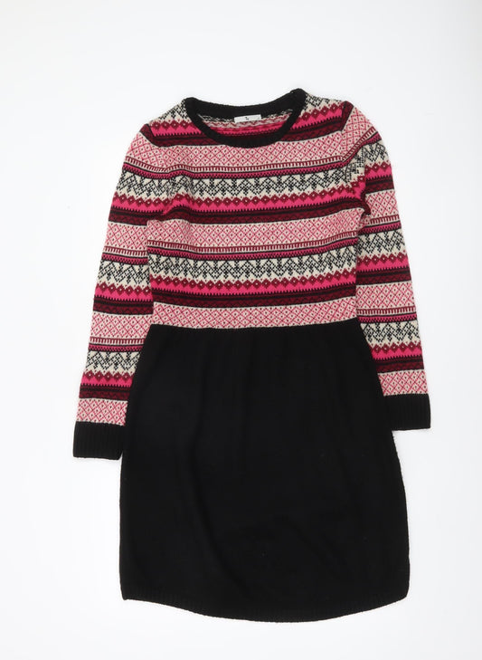 Tu Women’s Black Pink Fair Isle Knit Jumper Dress Size 10