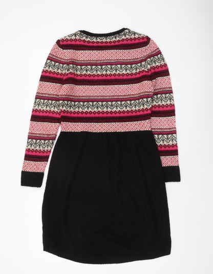 Tu Women’s Black Pink Fair Isle Knit Jumper Dress Size 10