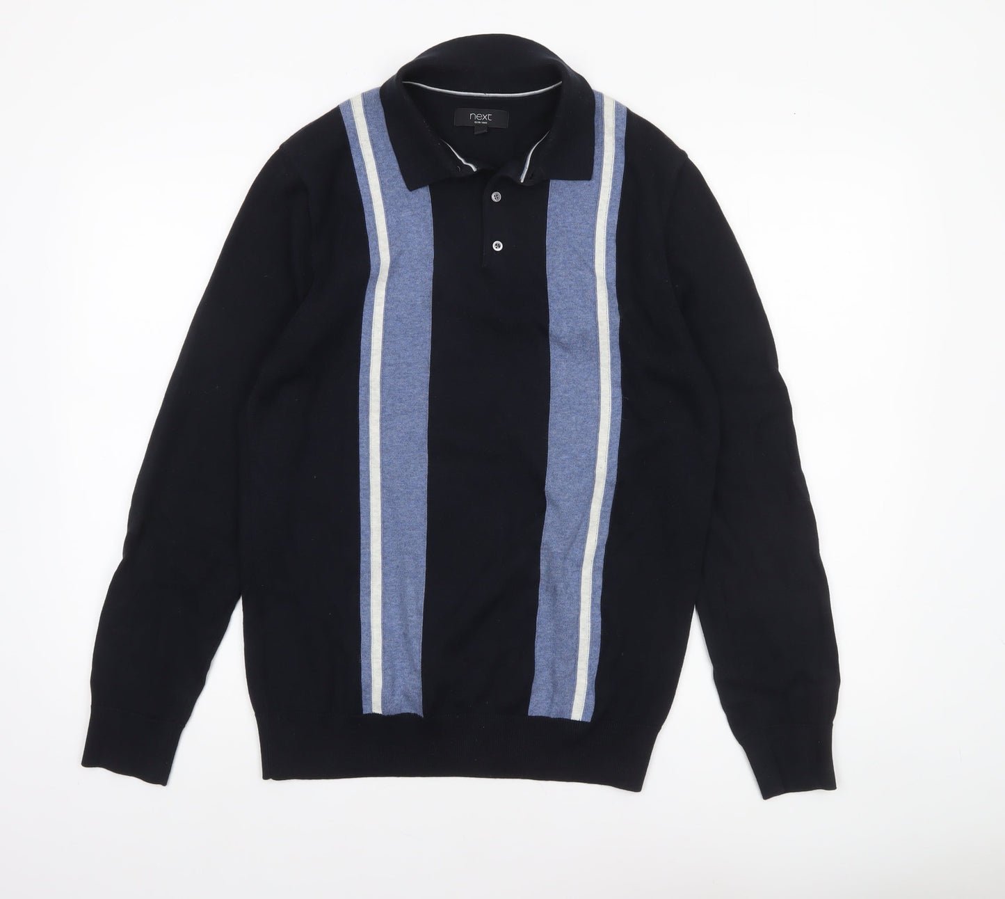 Next Men’s Blue Striped Collared Cotton Jumper M