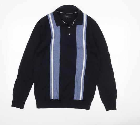 Next Men’s Blue Striped Collared Cotton Jumper M