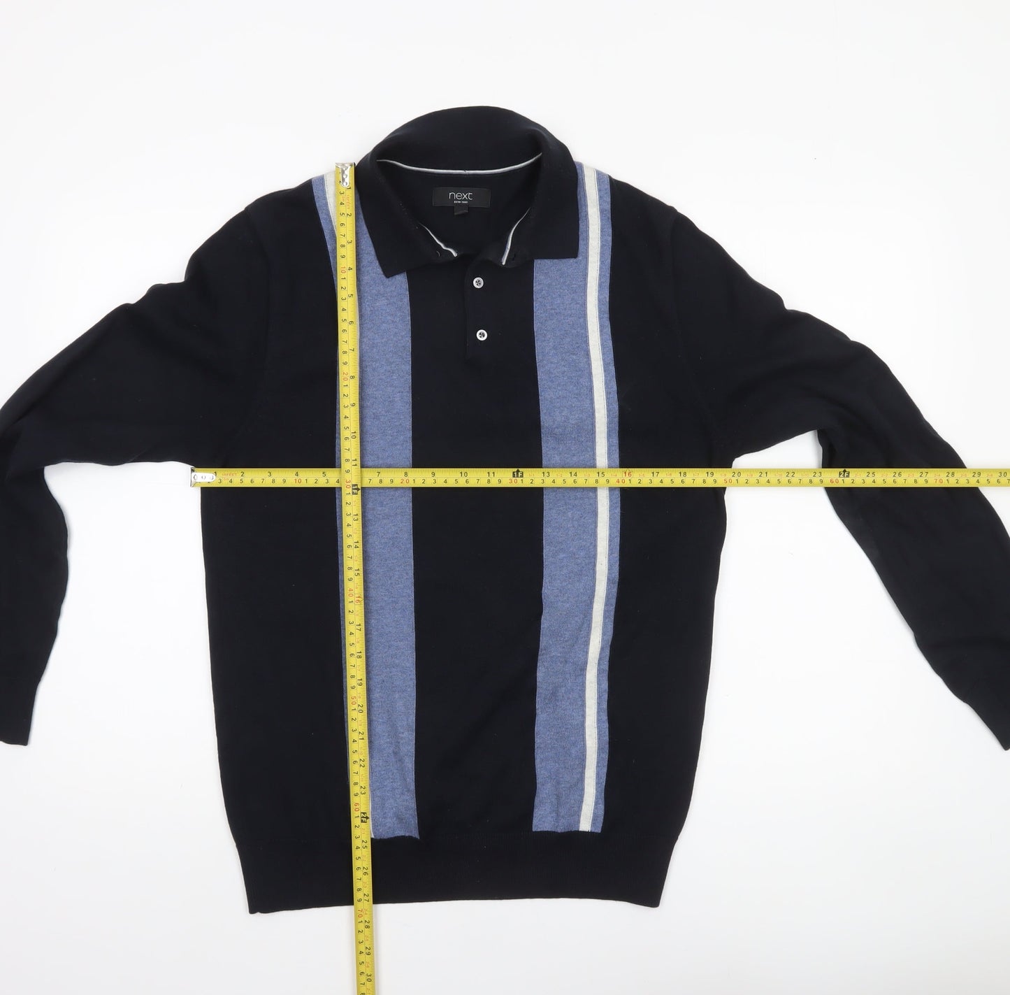 Next Men’s Blue Striped Collared Cotton Jumper M