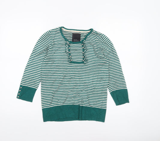 Betty Jackson Black Women’s Green Striped Knit Jumper Size 10