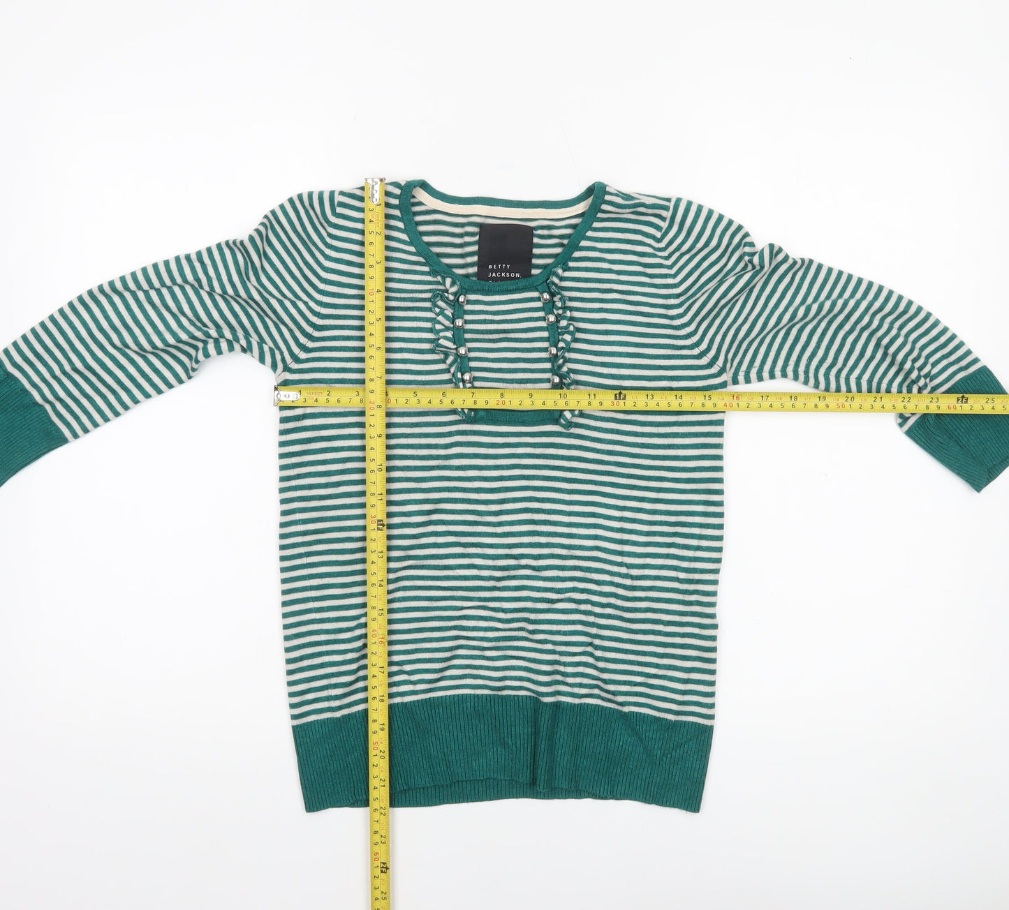 Betty Jackson Black Women’s Green Striped Knit Jumper Size 10