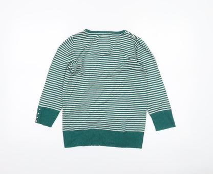Betty Jackson Black Women’s Green Striped Knit Jumper Size 10