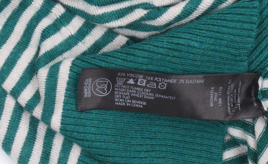 Betty Jackson Black Women’s Green Striped Knit Jumper Size 10