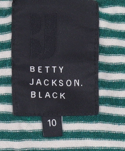 Betty Jackson Black Women’s Green Striped Knit Jumper Size 10