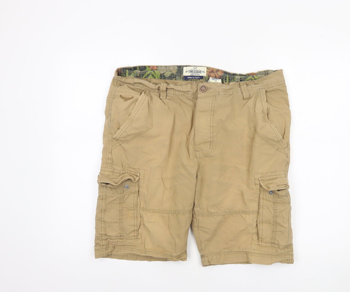 Threadbare Mens Beige Cargo Shorts Size L 36in Cotton Casual