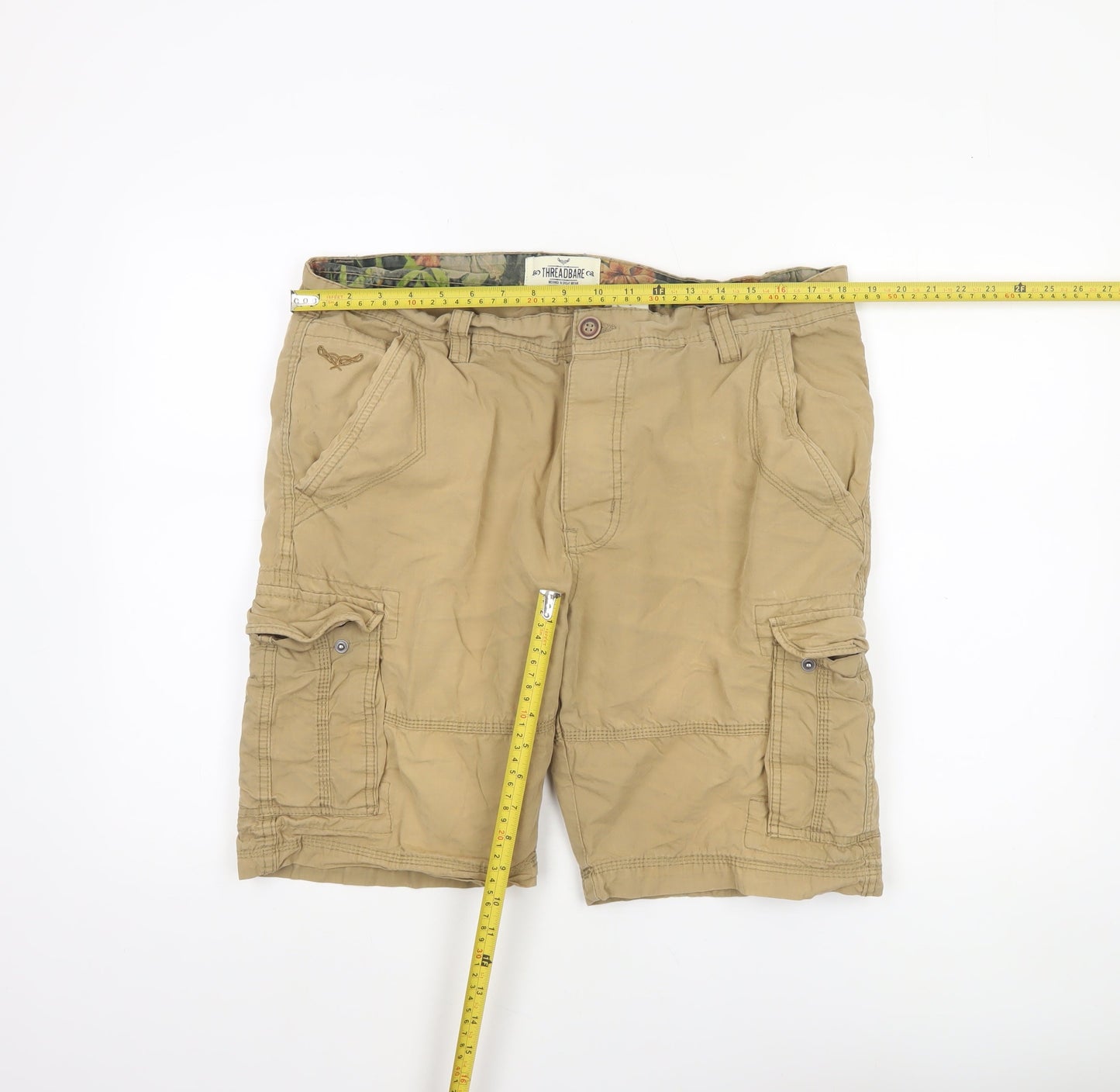 Threadbare Mens Beige Cargo Shorts Size L 36in Cotton Casual