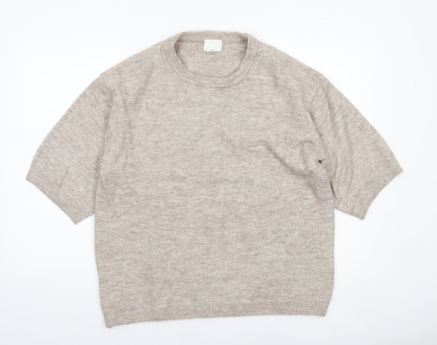 H&M Women’s Beige Relaxed Knit Short Sleeve Crew Neck Jumper Size M