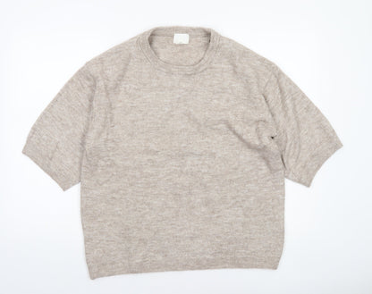 H&M Women’s Beige Relaxed Knit Short Sleeve Crew Neck Jumper Size M