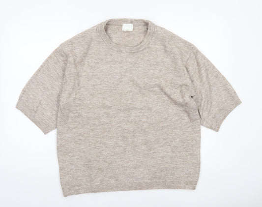H&M Women’s Beige Relaxed Knit Short Sleeve Crew Neck Jumper Size M