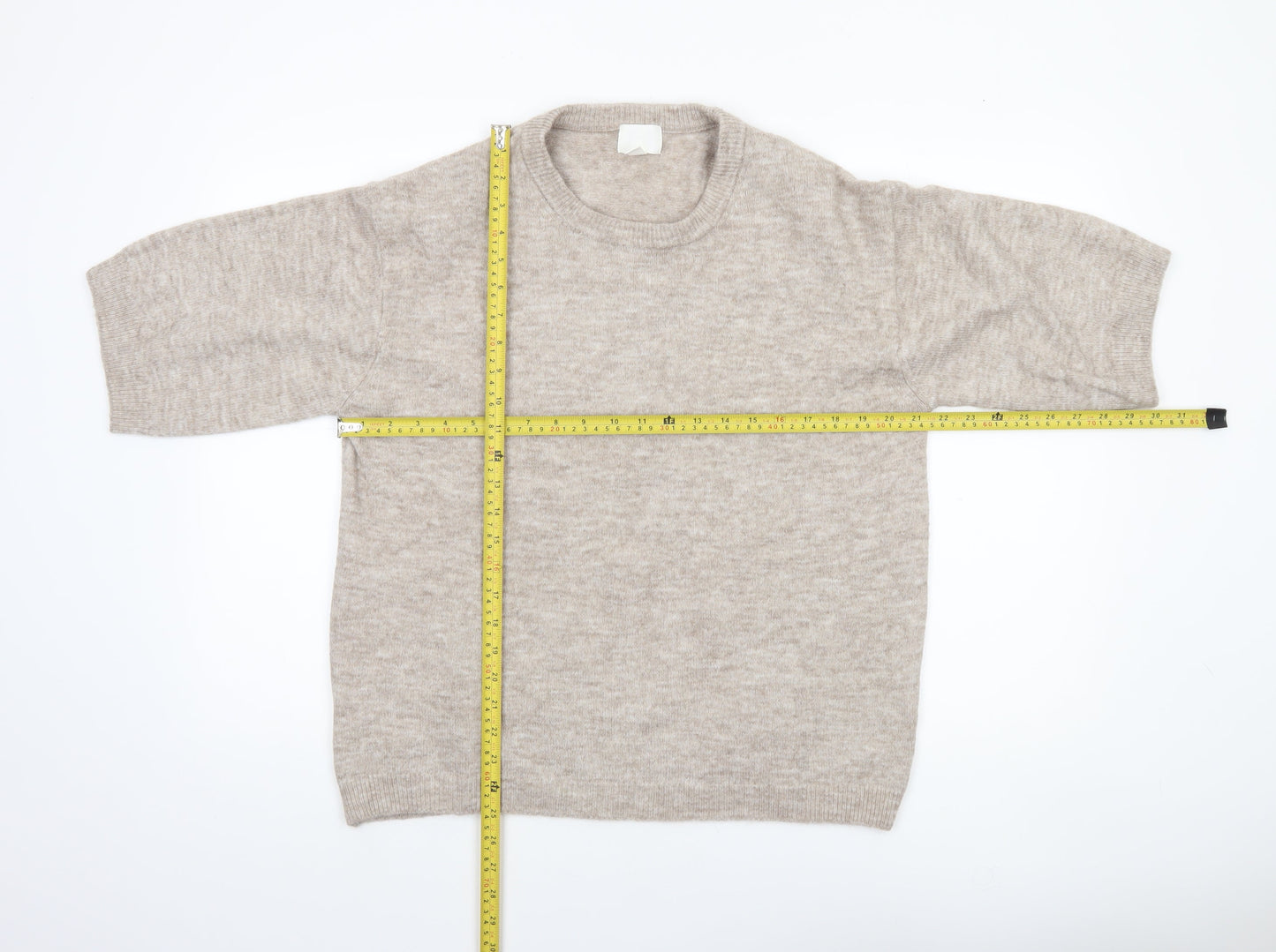 H&M Women’s Beige Relaxed Knit Short Sleeve Crew Neck Jumper Size M