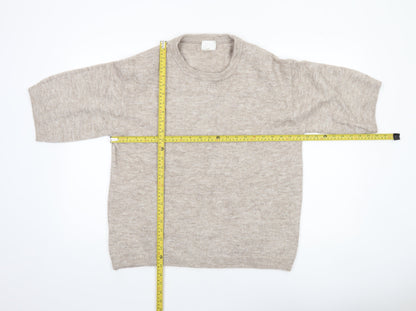 H&M Women’s Beige Relaxed Knit Short Sleeve Crew Neck Jumper Size M