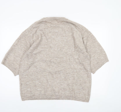 H&M Women’s Beige Relaxed Knit Short Sleeve Crew Neck Jumper Size M