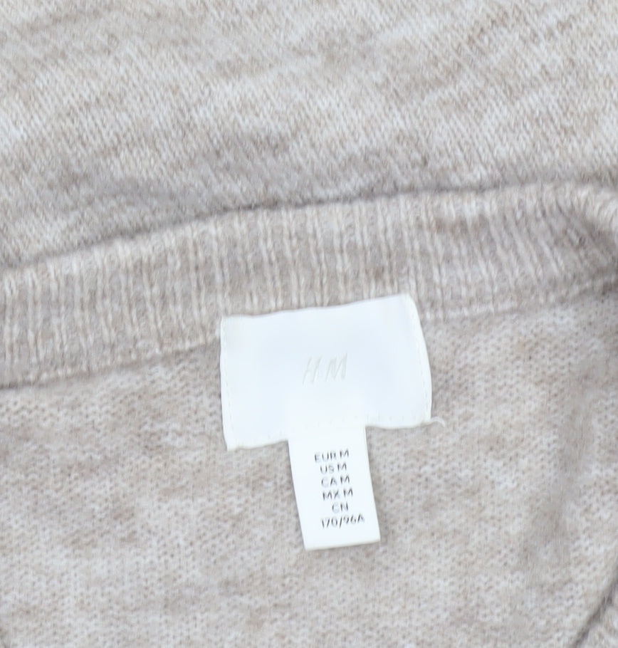 H&M Women’s Beige Relaxed Knit Short Sleeve Crew Neck Jumper Size M
