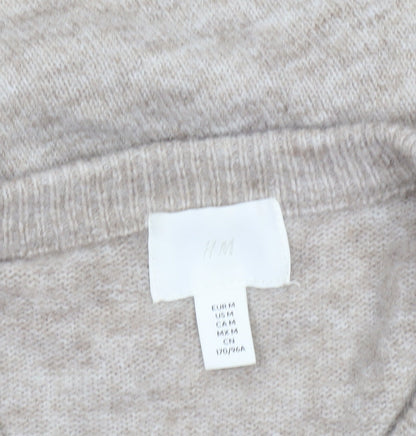 H&M Women’s Beige Relaxed Knit Short Sleeve Crew Neck Jumper Size M