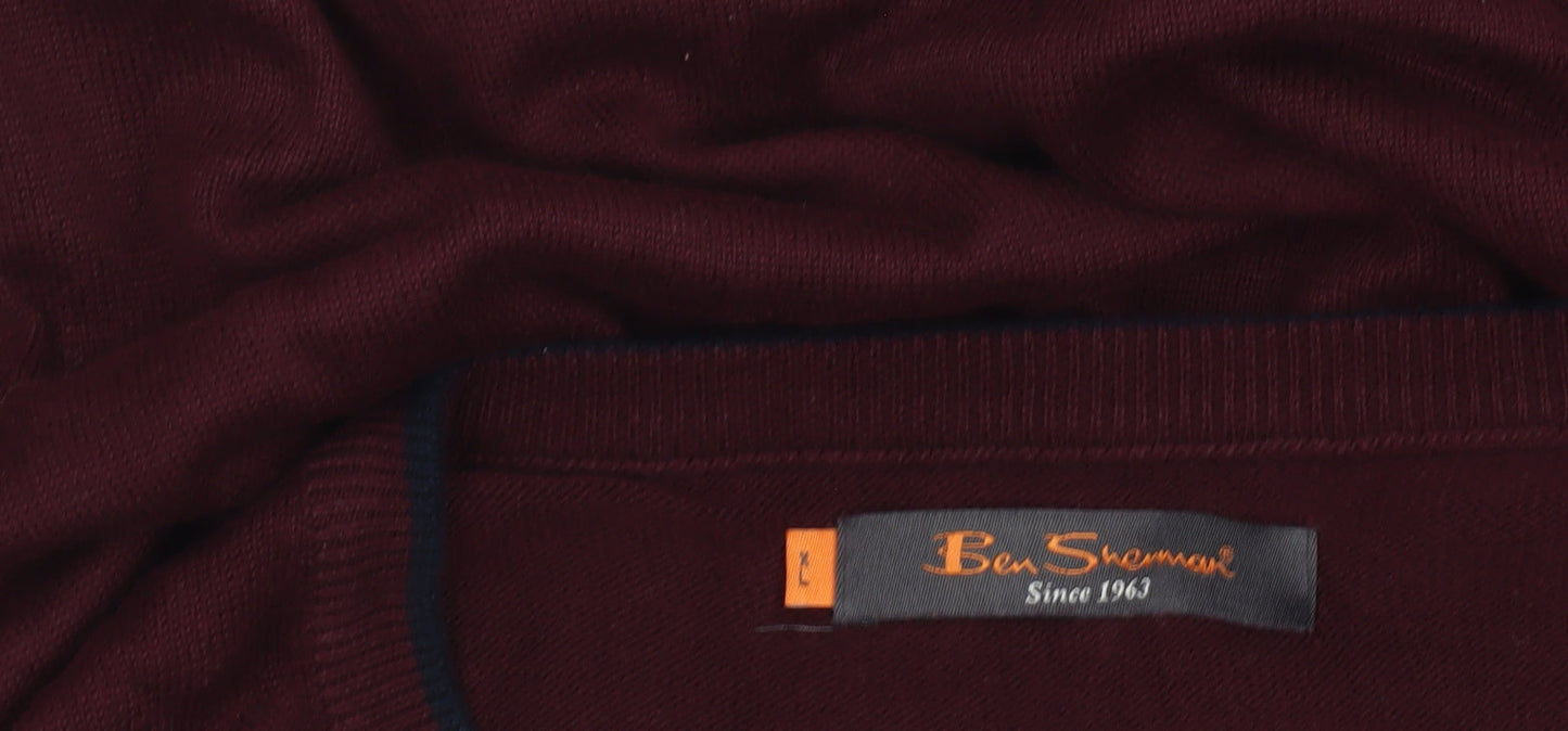 Ben Sherman Men's Red XL Cotton Crew Neck Pullover Jumper