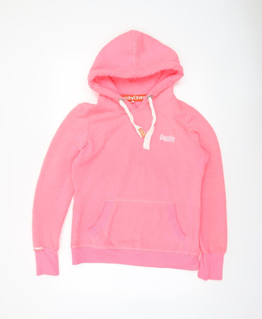 Superdry Women Pink Pullover Hoodie M Cotton Blend Casual
