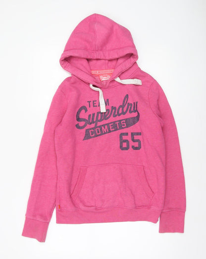 Superdry Women's Pink Pullover Hoodie Size M - Vintage Graphic Sweatshirt