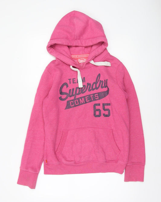 Superdry Women's Pink Pullover Hoodie Size M - Vintage Graphic Sweatshirt