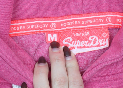 Superdry Women's Pink Pullover Hoodie Size M - Vintage Graphic Sweatshirt