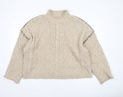 Primark Women’s Beige Cable-Knit Mock Neck Jumper Size L