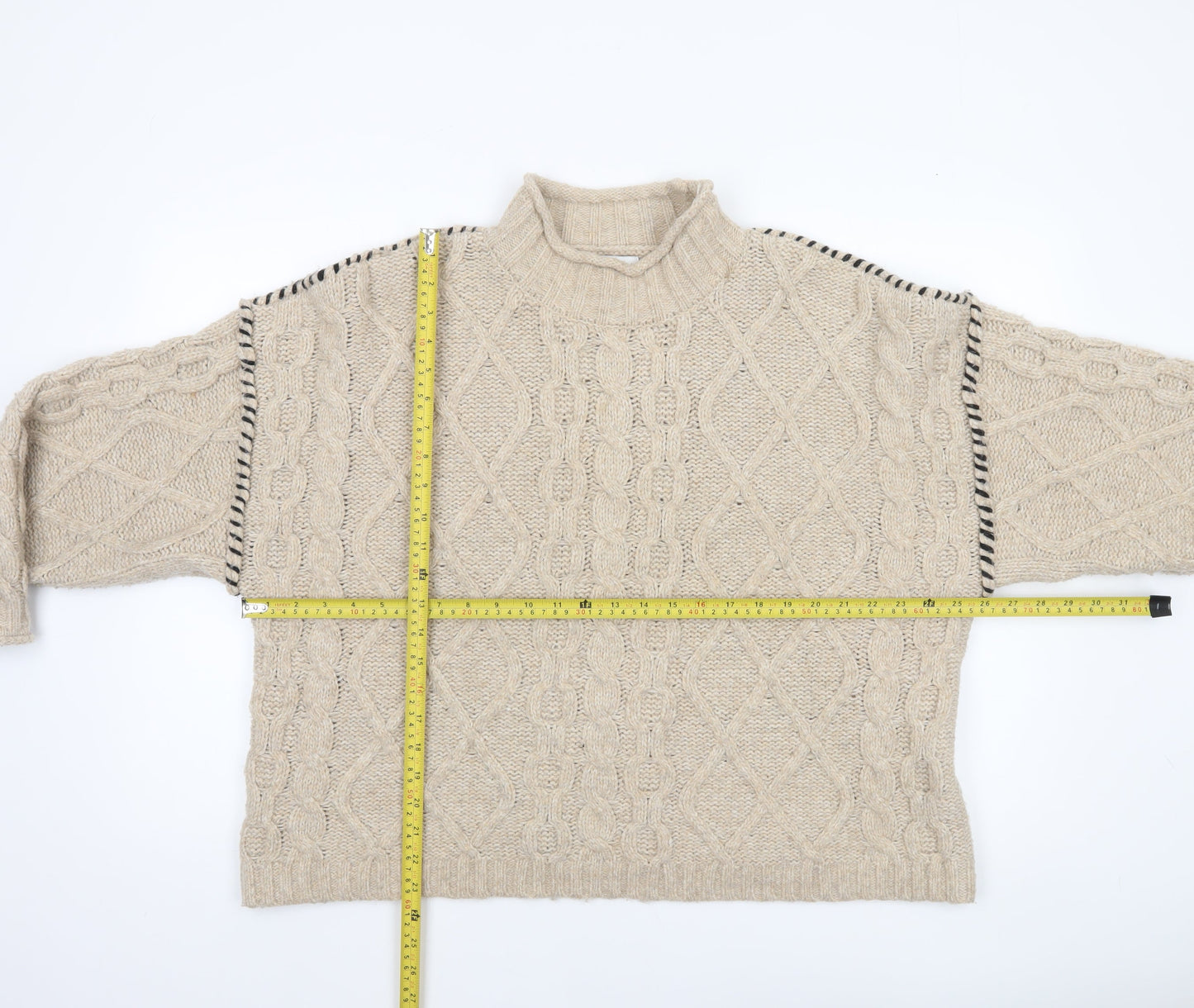 Primark Women’s Beige Cable-Knit Mock Neck Jumper Size L