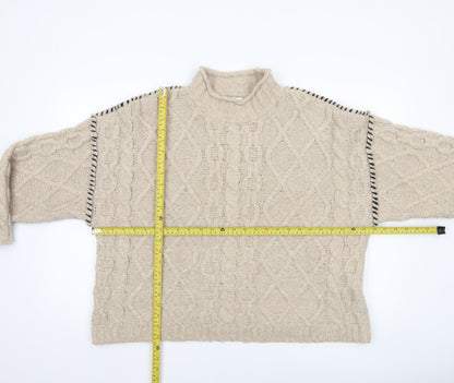 Primark Women’s Beige Cable-Knit Mock Neck Jumper Size L