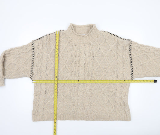 Primark Women’s Beige Cable-Knit Mock Neck Jumper Size L