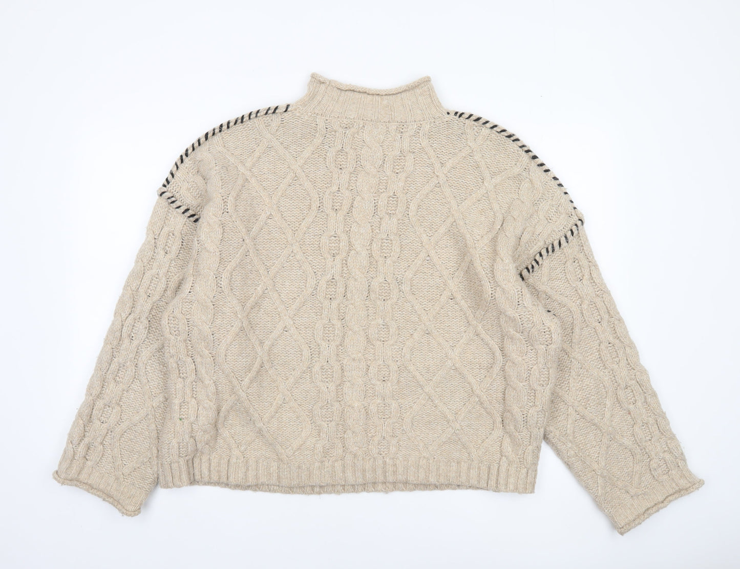 Primark Women’s Beige Cable-Knit Mock Neck Jumper Size L
