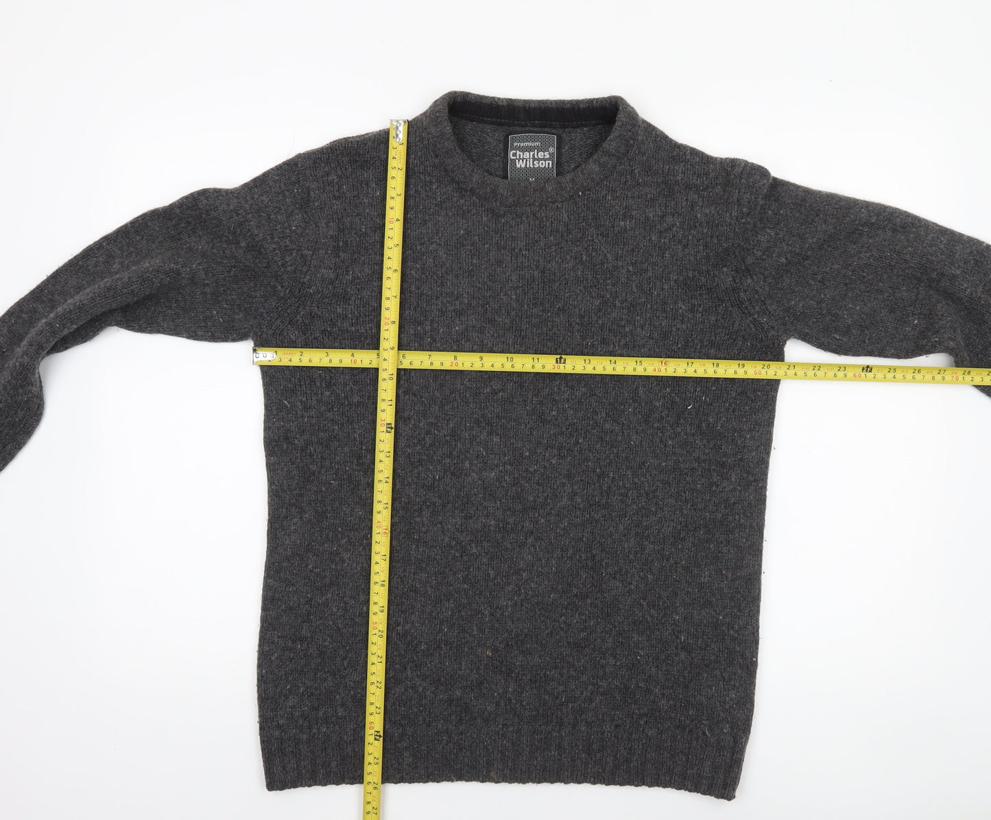 Charles Wilson Men's Grey Wool Cotton Crew Neck Jumper Size M