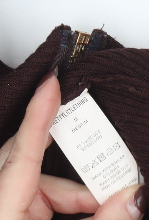 Womens UK Size M PRETTYLITTLETHING Brown Full Zip Jumper