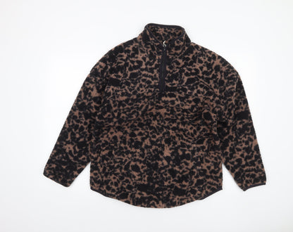 Dunnes Women Brown Leopard Fleece 1/4 Zip Pullover Sweatshirt XS