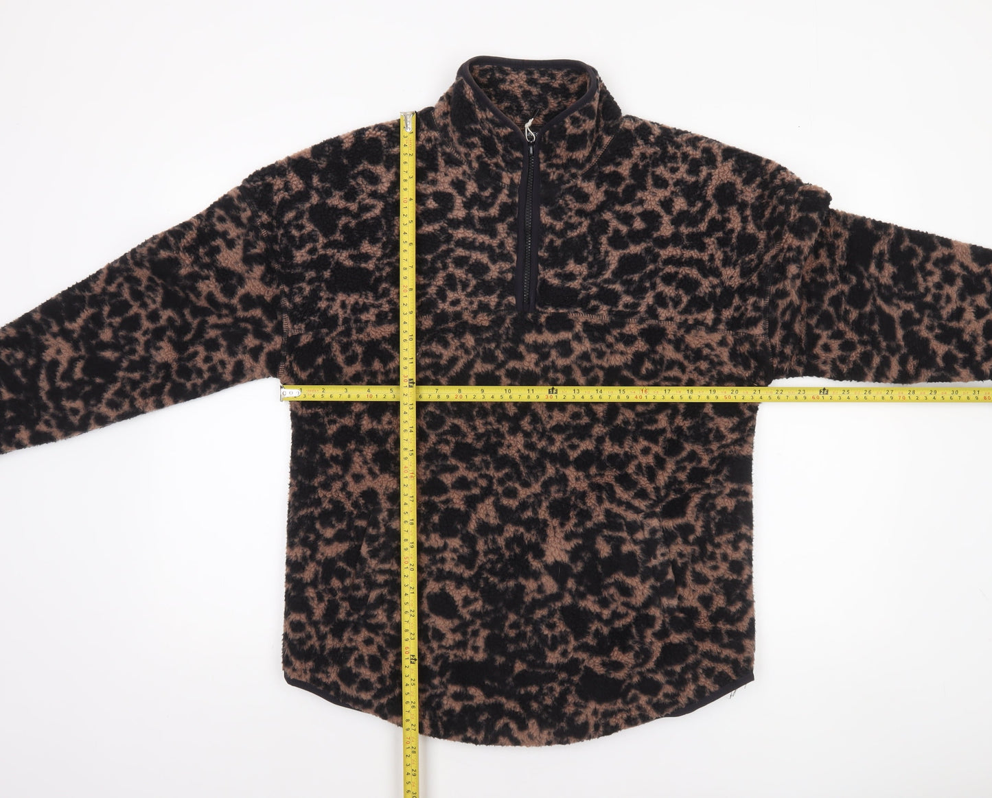 Dunnes Women Brown Leopard Fleece 1/4 Zip Pullover Sweatshirt XS