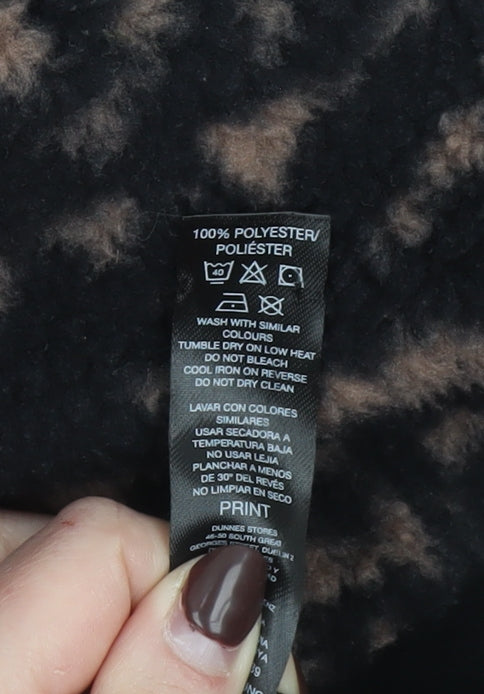 Dunnes Women Brown Leopard Fleece 1/4 Zip Pullover Sweatshirt XS