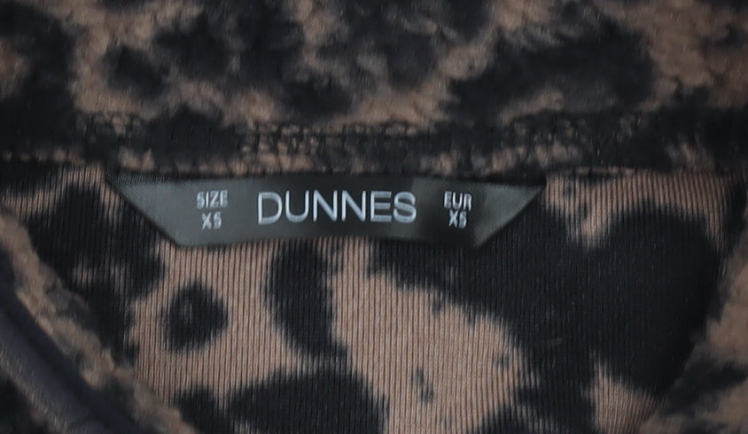 Dunnes Women Brown Leopard Fleece 1/4 Zip Pullover Sweatshirt XS