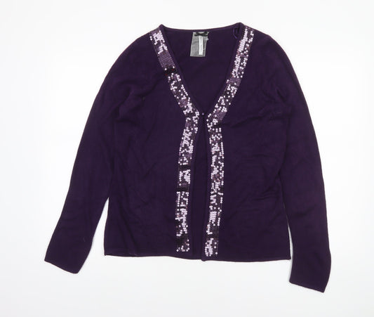 Womens UK Size 12 Forever Knit Purple Cardigan Jumper